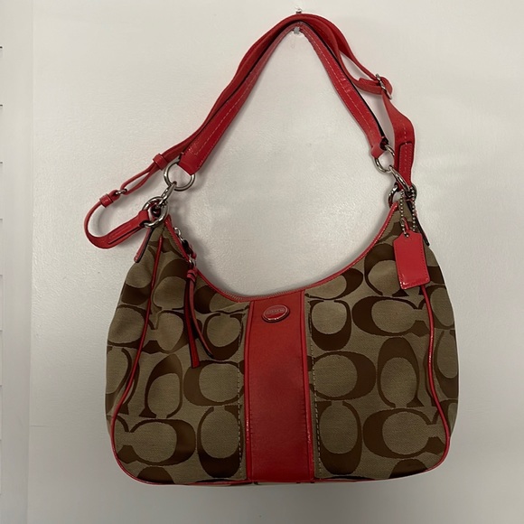 Coach Canvas and Coral double straps Handbag, great used condition. - Picture 1 of 8